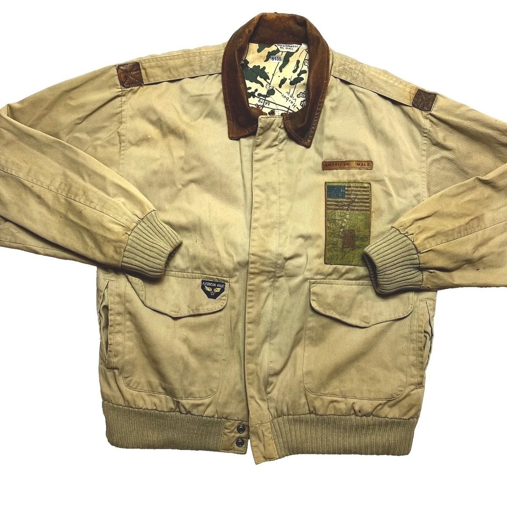 Vintage American Flight Jacket Mens Medium Tan Safari Bomber Canvas